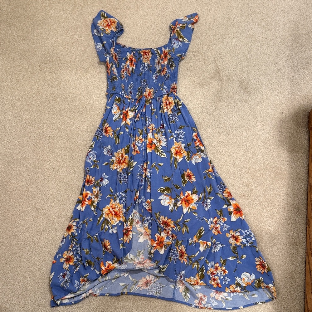 Xhilaration Blue Floral Smocked Dress perfect for a summer dinner